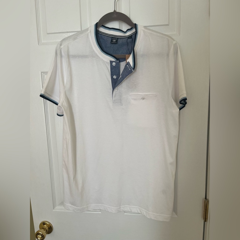 Men's White Short Sleeve Henley Shirt